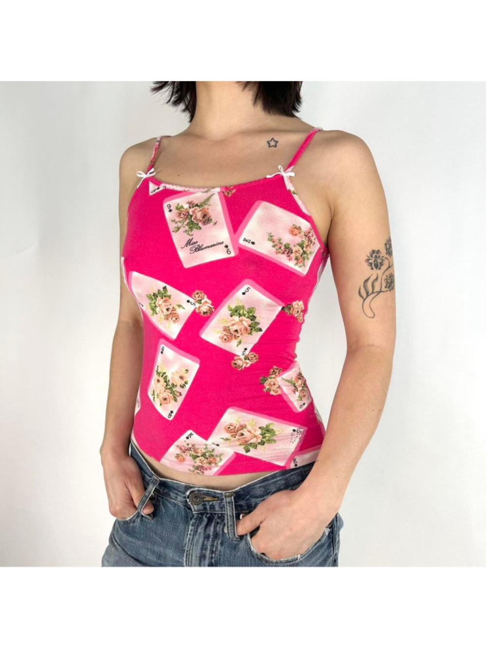 vintage Blumarine hot pink tank top, playing cards print